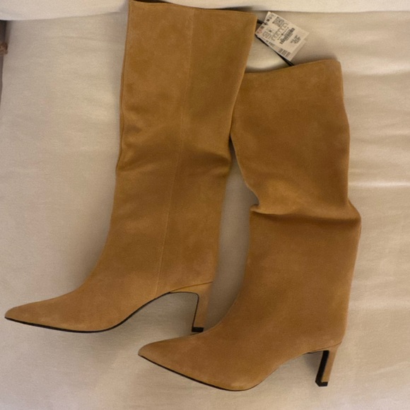 Zara Split Leather Heeled Boots - Picture 3 of 5